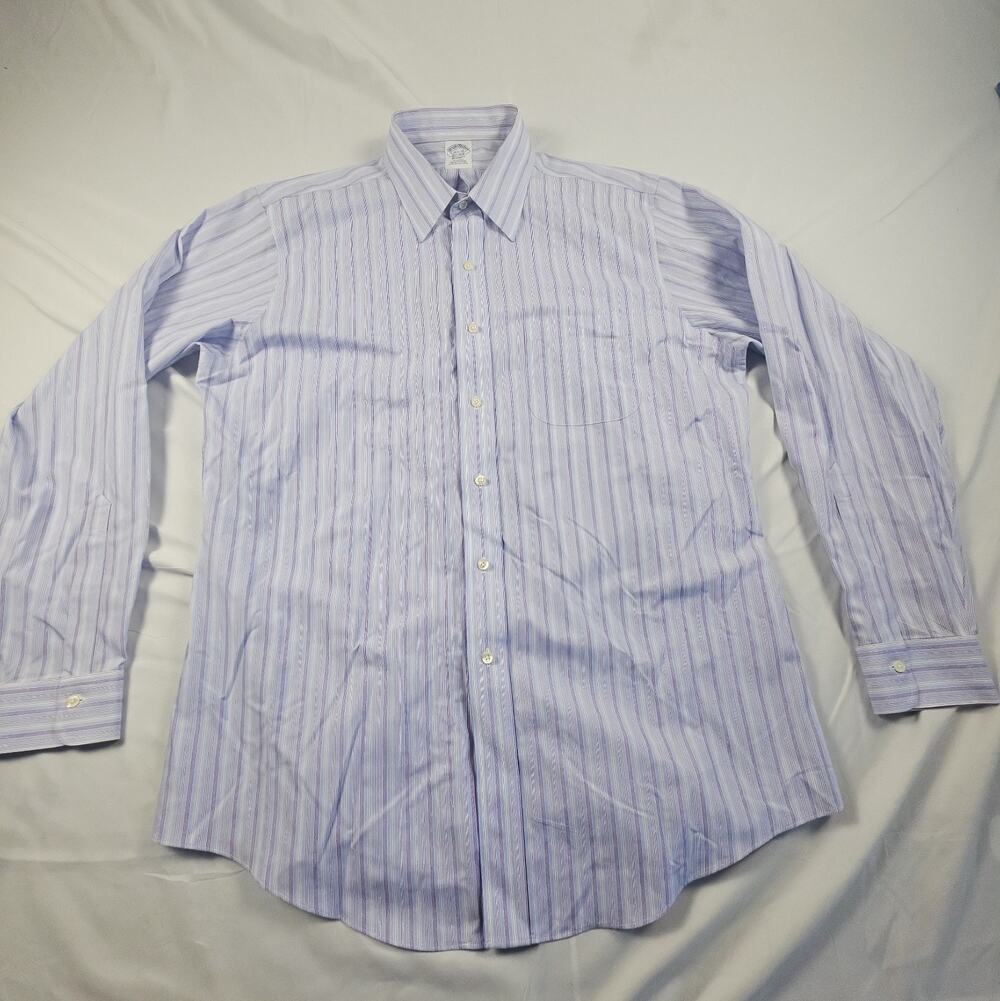 Striped Button Down Shirt Men's 16.5 35 Blue Purple Supima Cotton by Brooks Bros